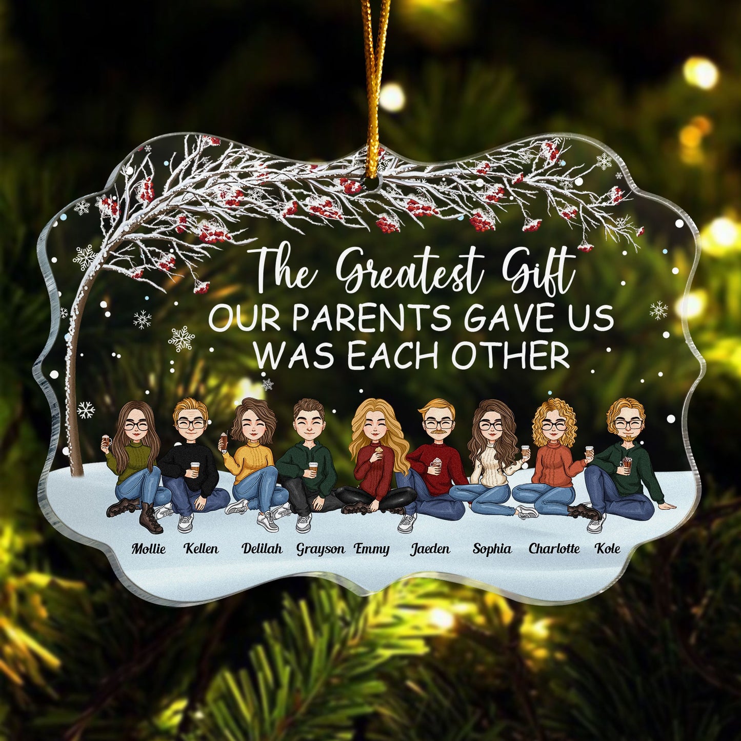 The Greatest Gift Our Parents Gave Us Was Each Other - Cartoon Version - Personalized Acrylic Ornament - Christmas, New Year Gift For Family, Sisters, Brothers, Siblings