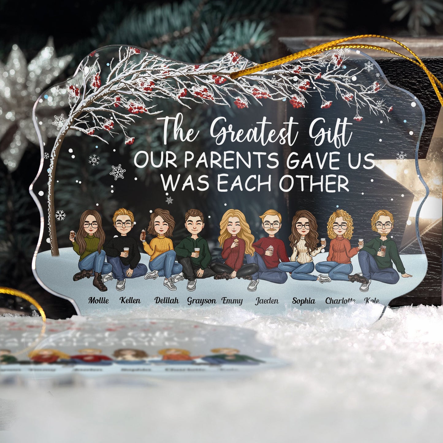 The Greatest Gift Our Parents Gave Us Was Each Other - Cartoon Version - Personalized Acrylic Ornament - Christmas, New Year Gift For Family, Sisters, Brothers, Siblings