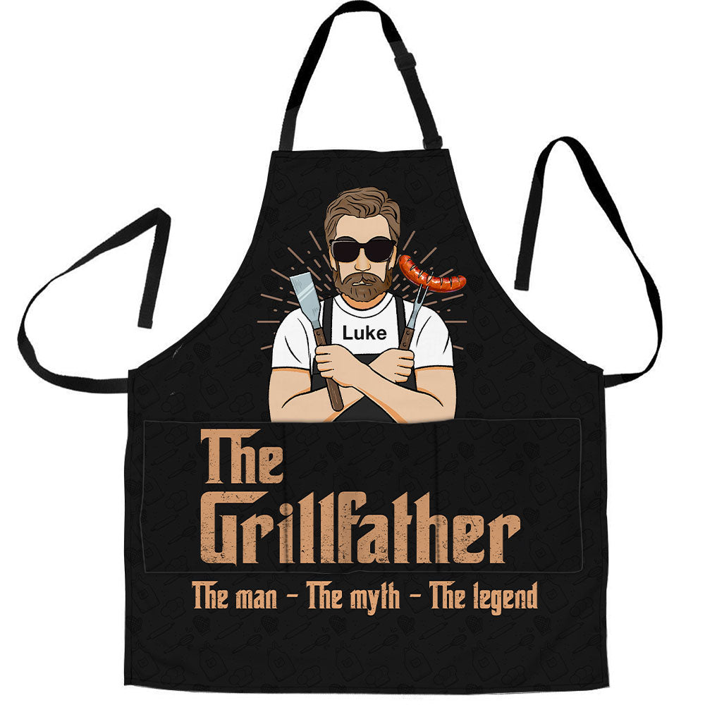 The Grillfather - Personalized Apron With Pocket - Birthday, Funny Gift For Father, Dad, Bbq Loving Dad