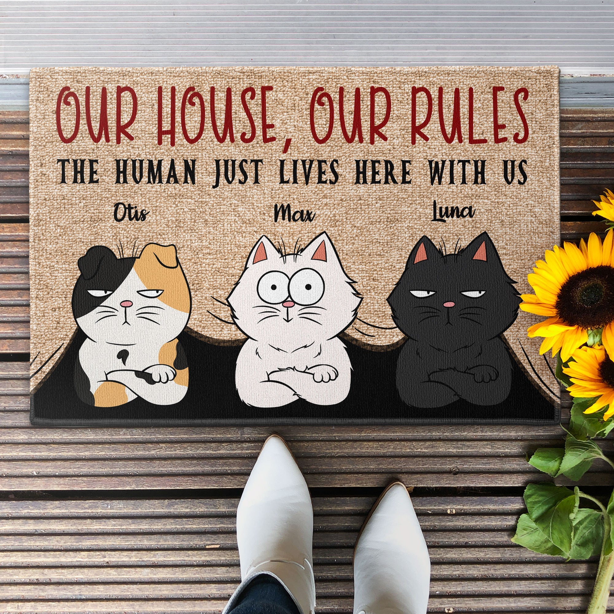 The Human Just Lives Here With Us - Personalized Doormat
