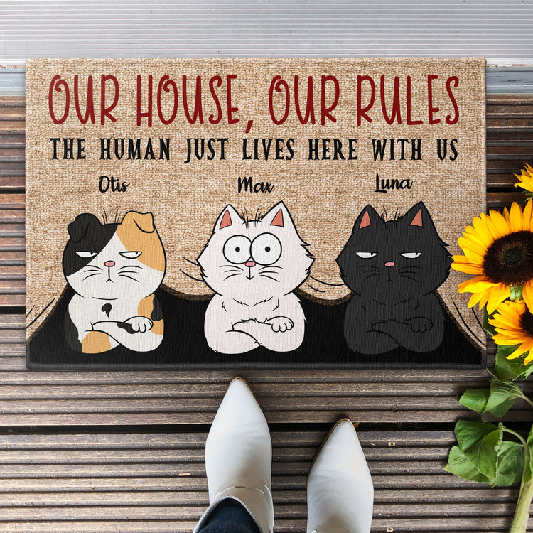 The Human Just Lives Here With Us - Personalized Doormat