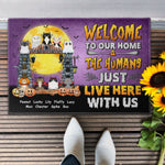 The Humans Just Live Here With Us - Halloween Version  - Personalized Doormat - Funny, Halloween, Home Decor  Gift For Cat Mom, Cat Lover, Cat Owner