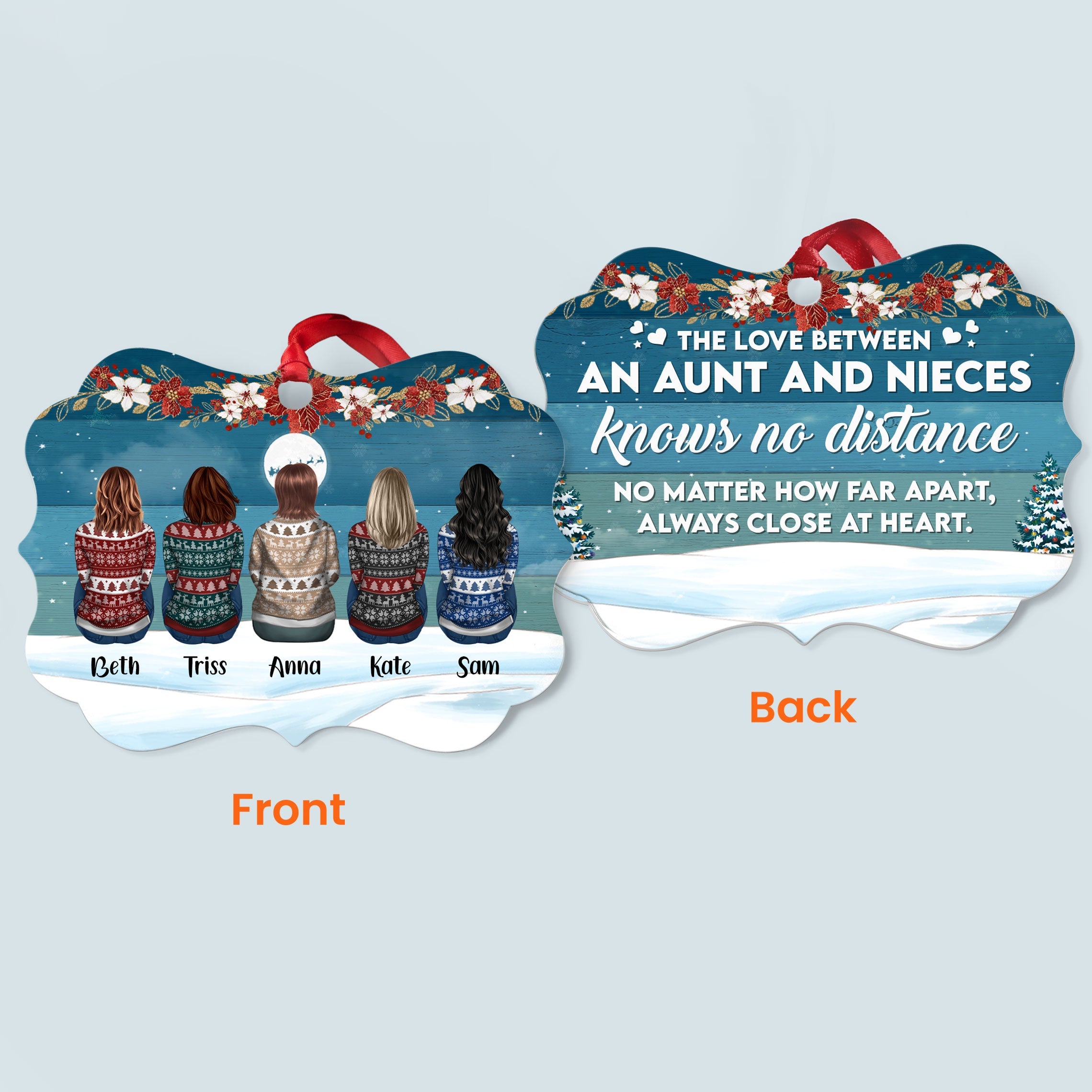 The Love Between Aunt And Niece - Personalized Two-Sided Aluminum Ornament - Christmas Gift For Aunties And Nieces