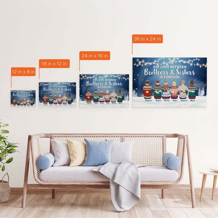 The Love Between Brothers & Sisters Is Forever - Personalized Canvas - Christmas Gift Siblings Canvas For Siblings - Family Hugging