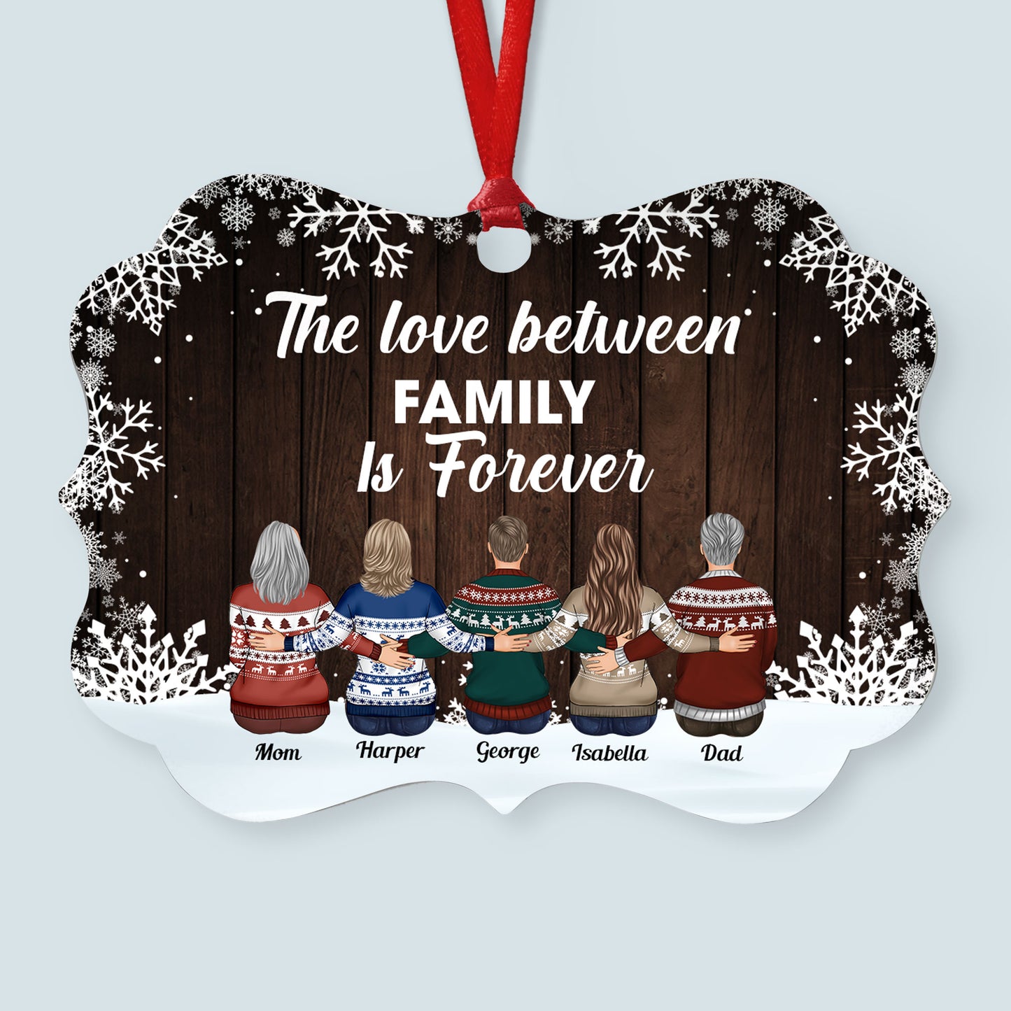The Love Between Family Is Forever - Personalized Aluminum Ornament - Christmas Gift Family Ornament For Dad, Mom, Children - Family Hugging