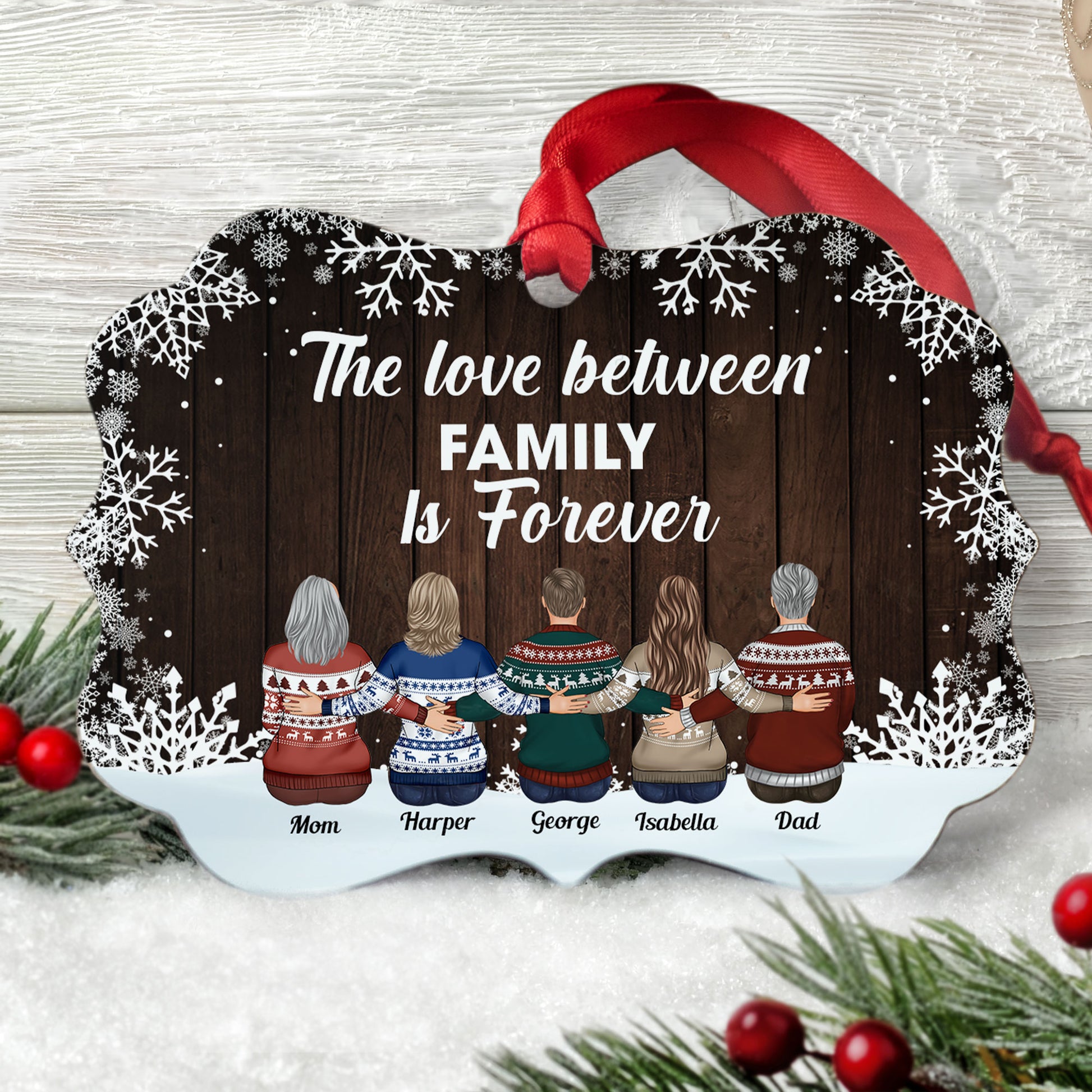 The Love Between Family Is Forever - Personalized Aluminum Ornament - Christmas Gift Family Ornament For Dad, Mom, Children - Family Hugging
