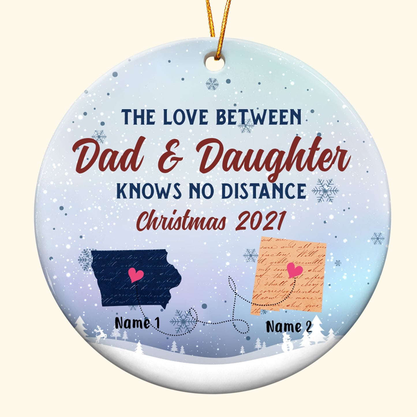 The Love Between Family Knows no Distance - Personalized Ceramic Ornament - Christmas Gift For Family