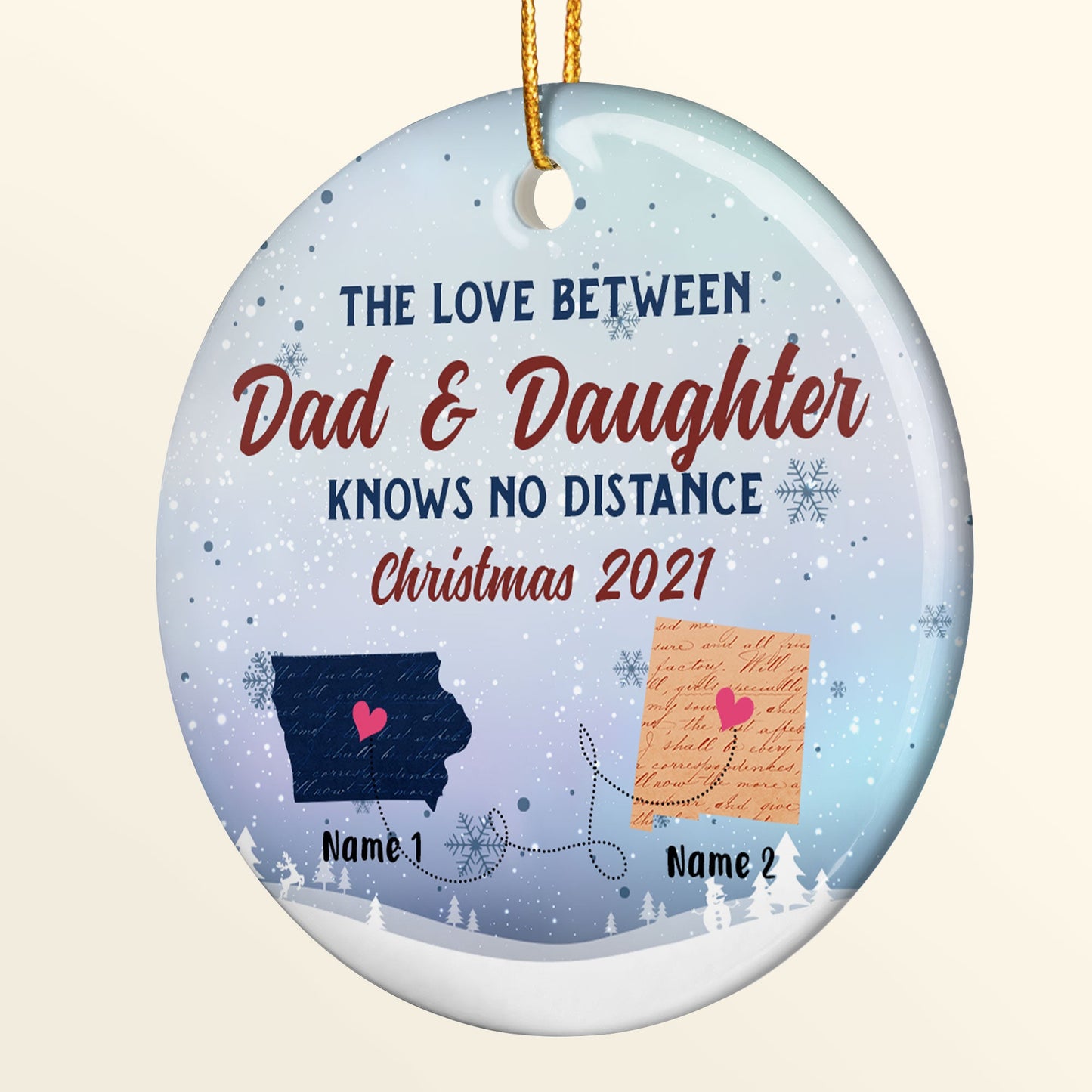 The Love Between Family Knows no Distance - Personalized Ceramic Ornament - Christmas Gift For Family