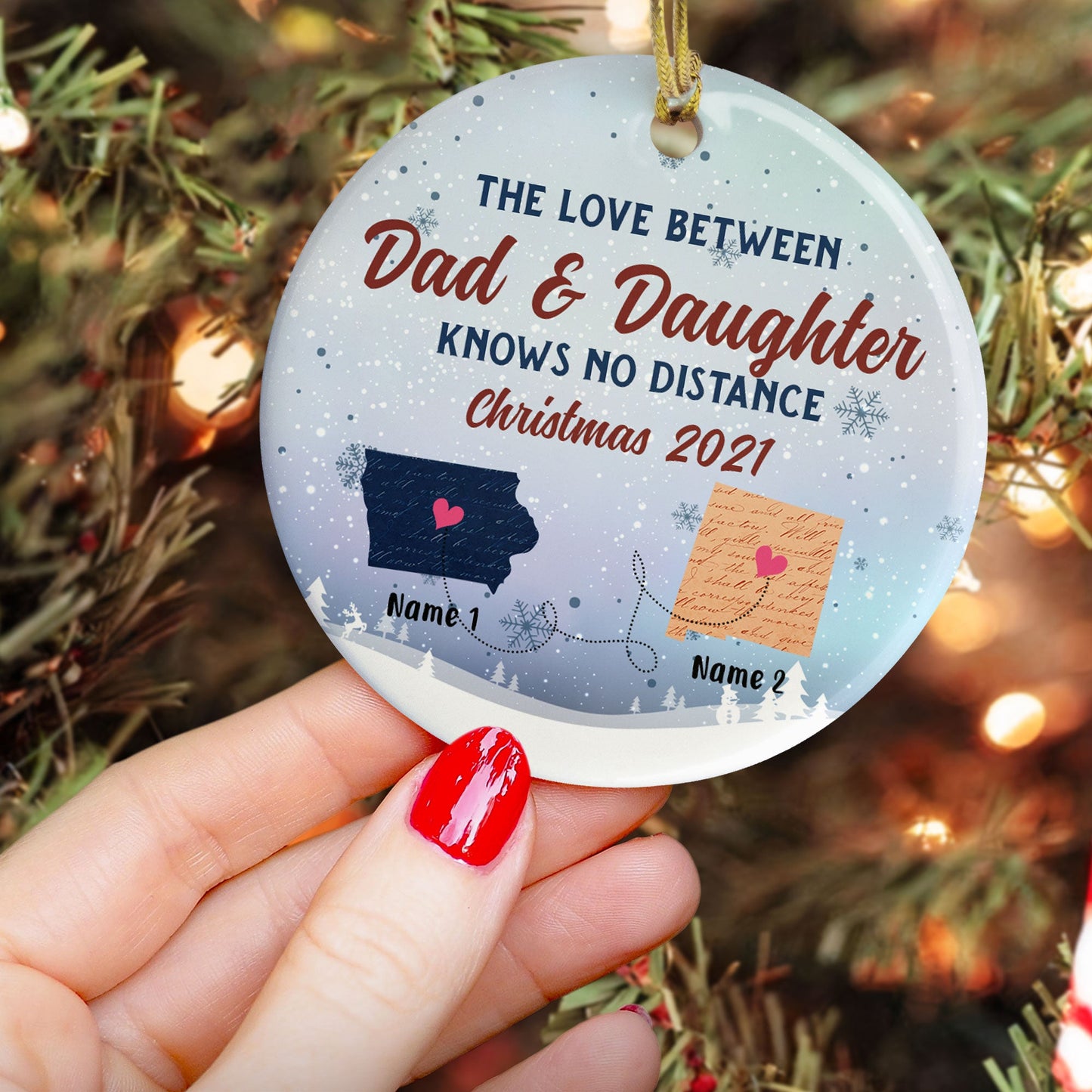 The Love Between Family Knows no Distance - Personalized Ceramic Ornament - Christmas Gift For Family