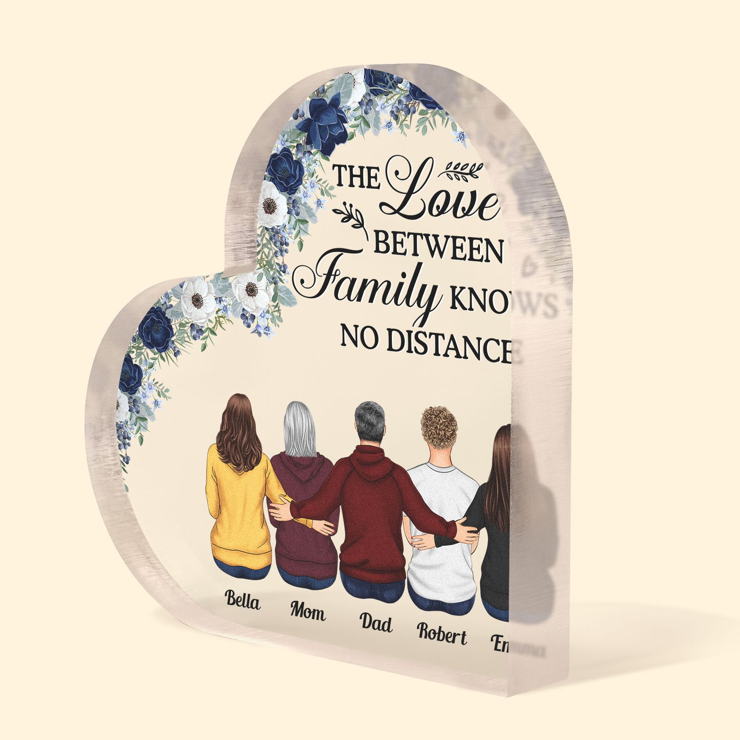 The Love Between Family - Personalized Heart Shaped Acrylic Plaque