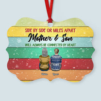 The Love Between Mother And Son Is Forever - Personalized Aluminum Ornament - Christmas Gift Ornament For Mom - Ugly Christmas Sweater Sitting