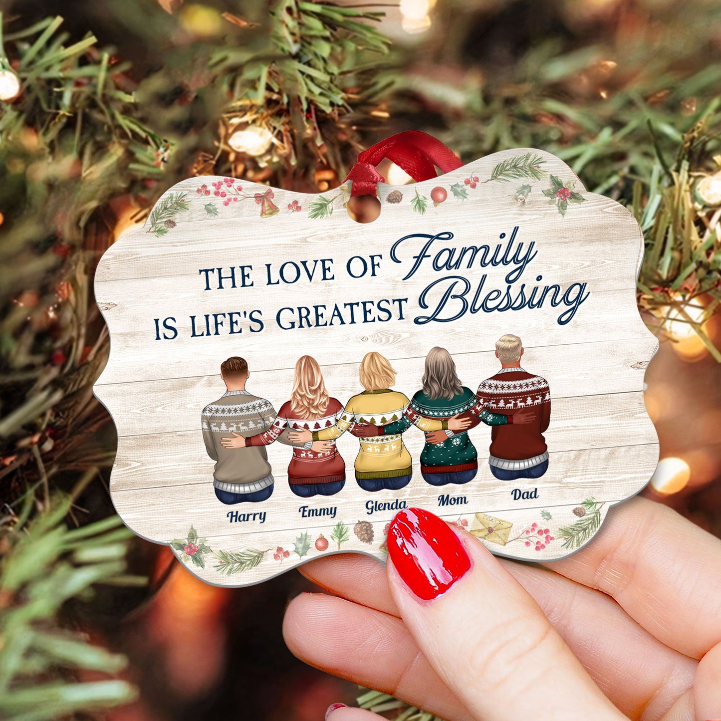 The Love Of Family Is Life's Greatest Blessing - Personalized Aluminum Ornament - Christmas Gift Family Ornament For Dad, Mom, Brothers, Sisters - Family Hugging