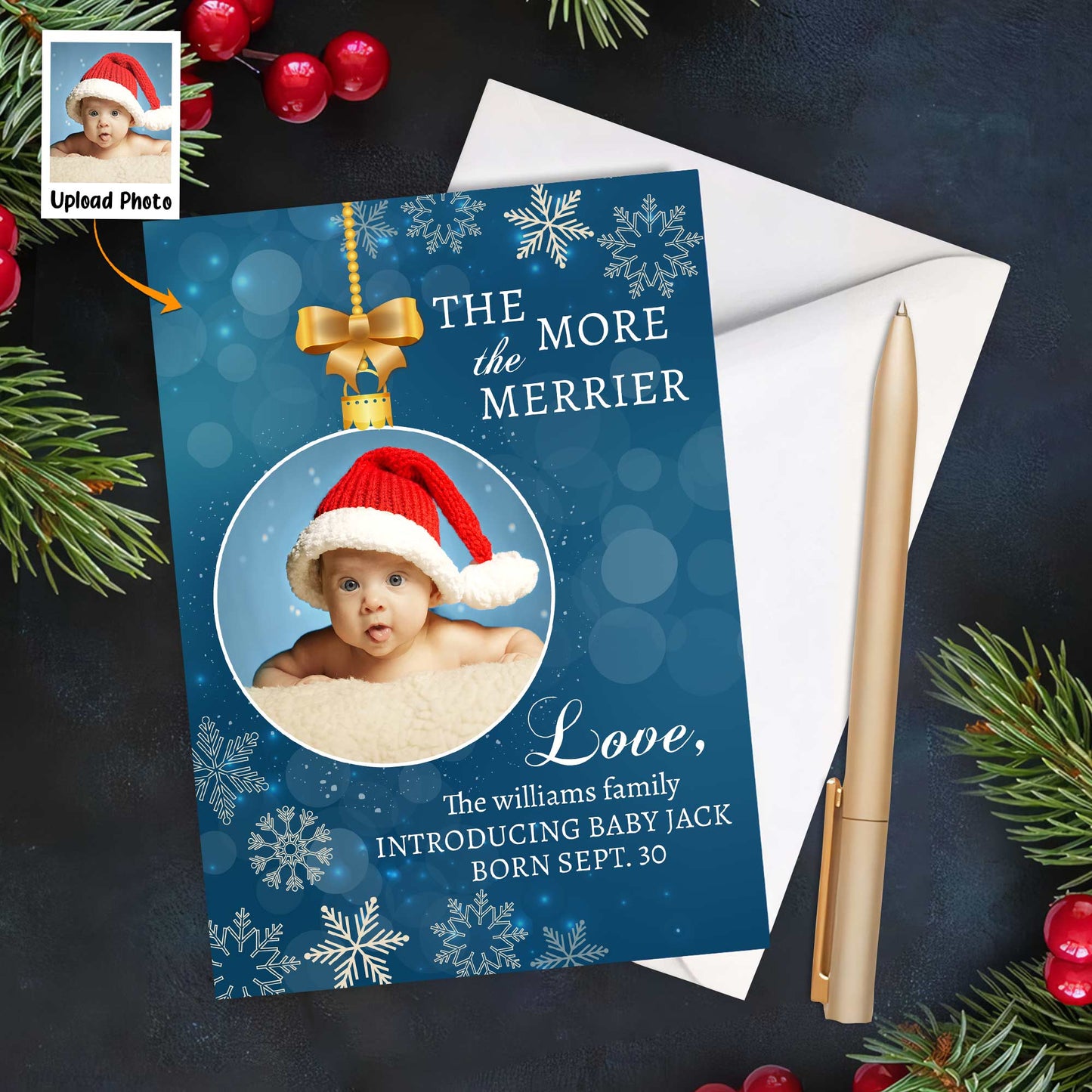 The More The Merrier, Newborn - Personalized Photo Christmas Card