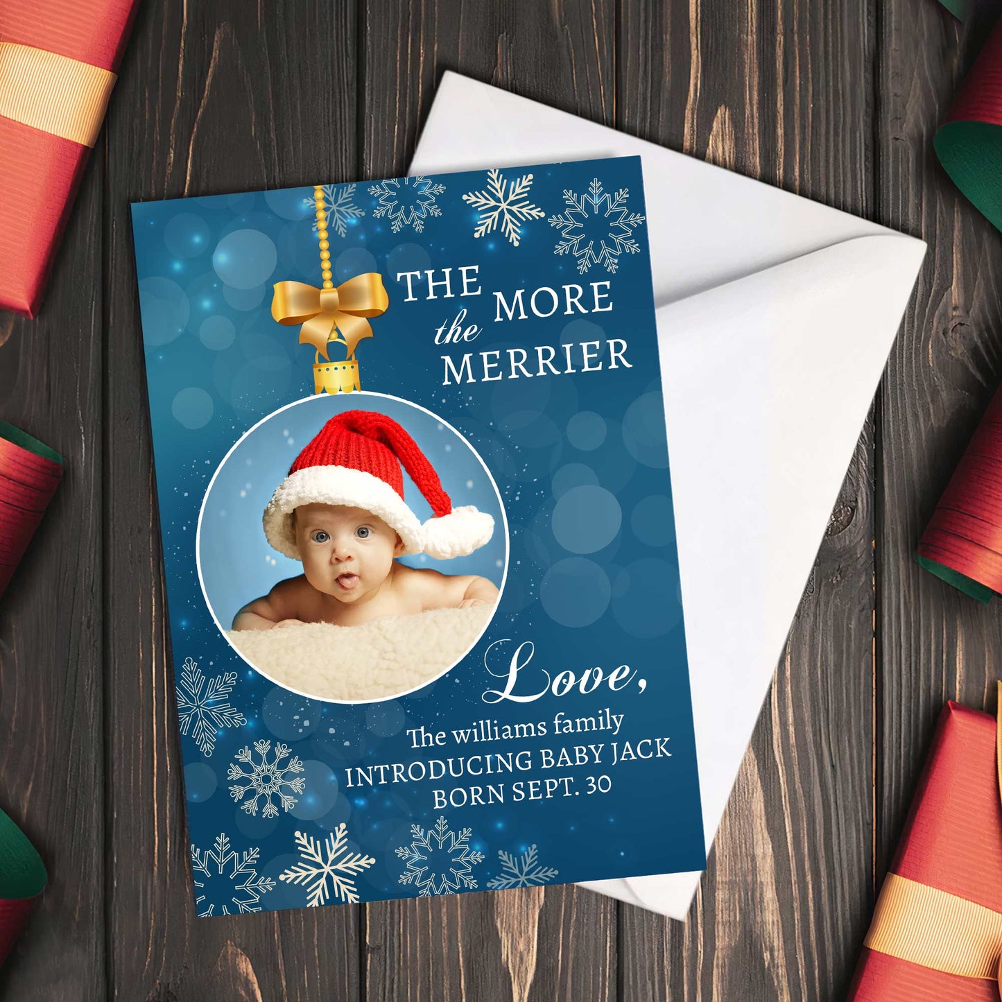 The More The Merrier, Newborn - Personalized Photo Christmas Card