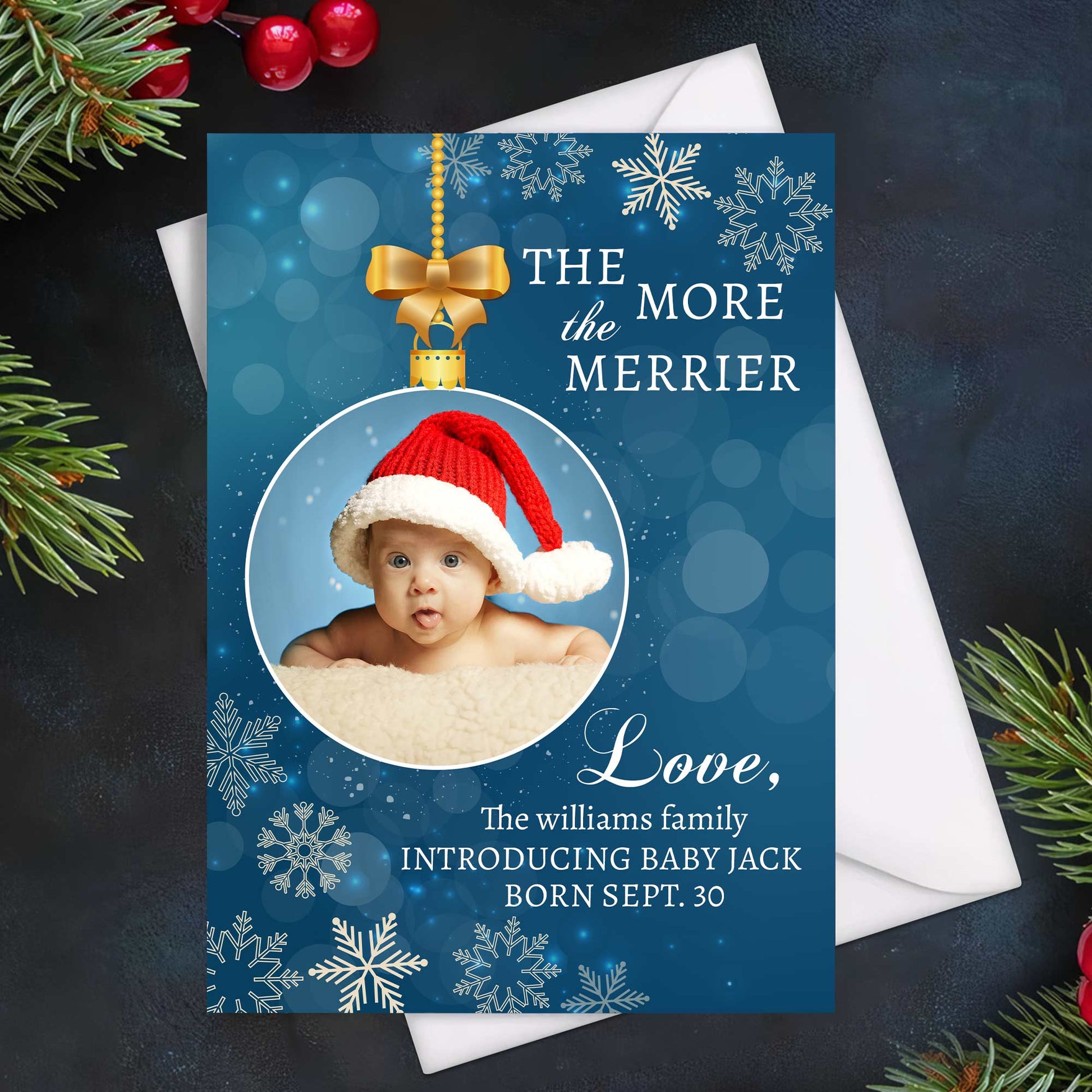 The More The Merrier, Newborn - Personalized Photo Christmas Card