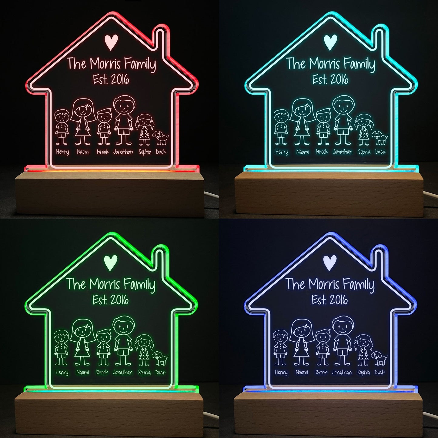 The Morris Family - Stick Figure Family - Personalized LED Light