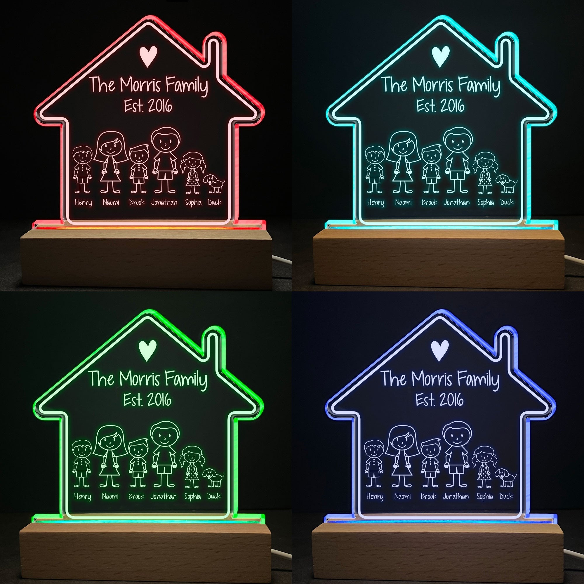 The Morris Family - Stick Figure Family - Personalized LED Light