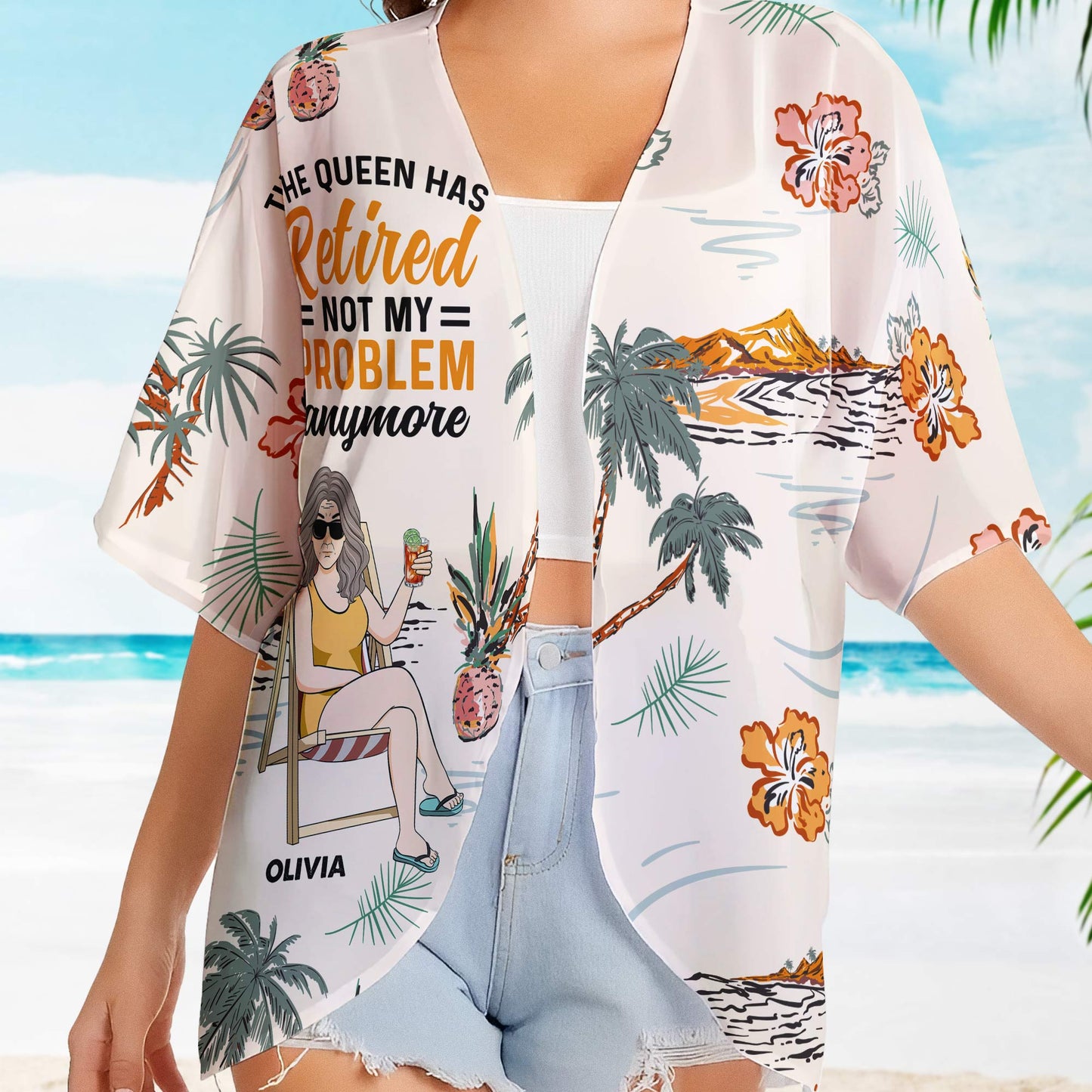 The Queen Has Retired - Personalized Women's Kimono Chiffon Cover Up