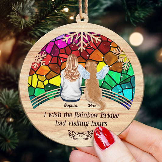 The Rainbow Bridge Pet Memorial - Personalized Circle Shaped Wooden Ornament