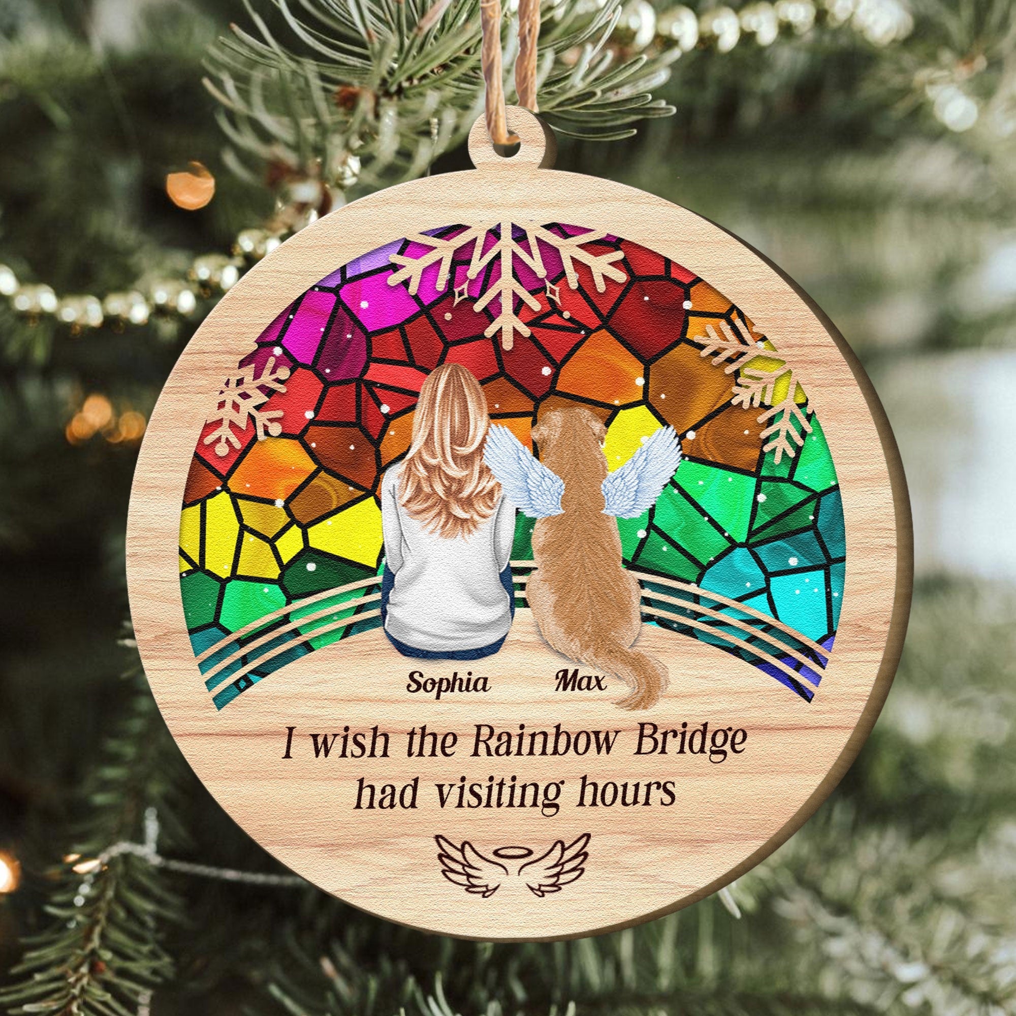 The Rainbow Bridge Pet Memorial - Personalized Circle Shaped Wooden Ornament