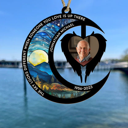 The Sky Looks Different When Someone You Love Is Up There - Personalized Suncatcher Photo Ornament
