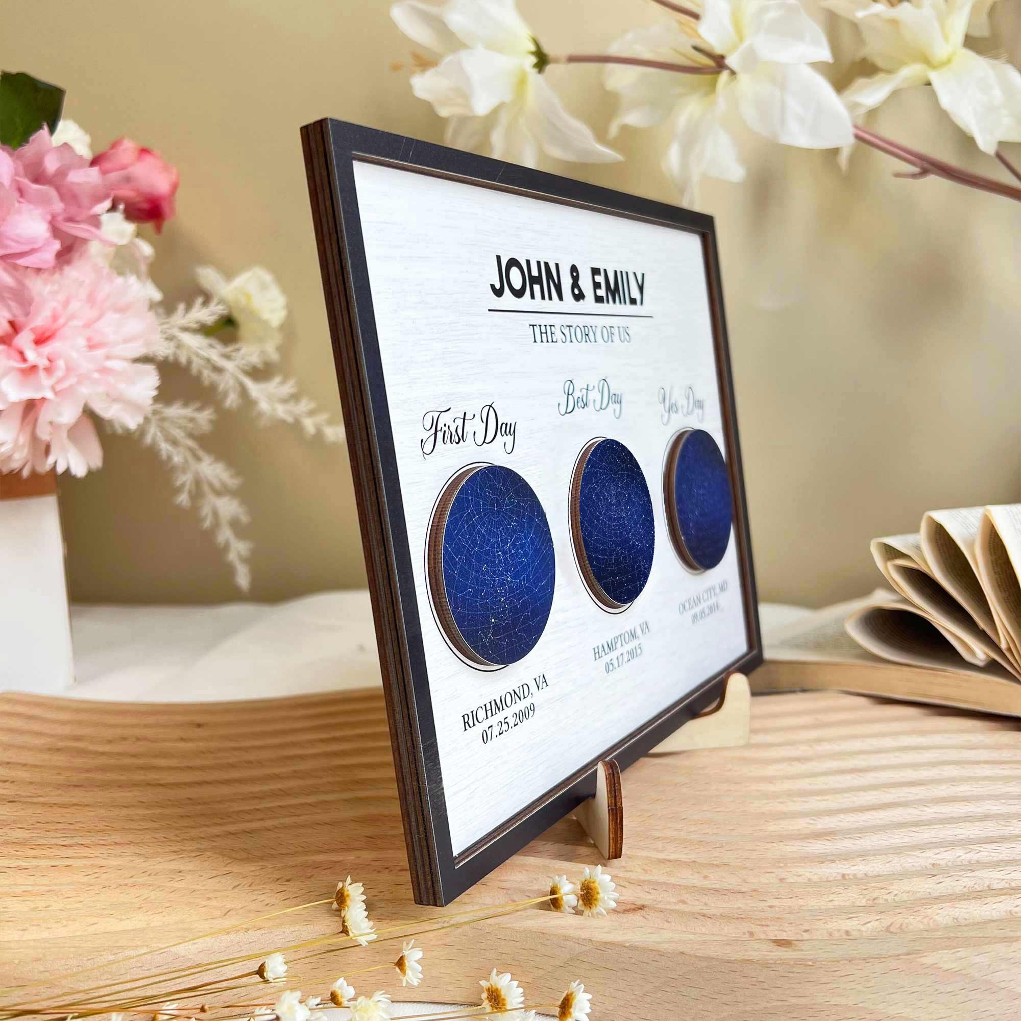 The Story Of Us - Personalized 2 Layers Wooden Plaque - Star Map