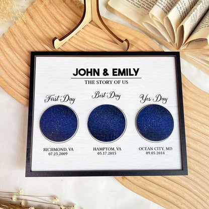 The Story Of Us - Personalized 2 Layers Wooden Plaque - Star Map