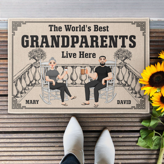 The World'S Best Grandparents Live Here - Personalized Doormat