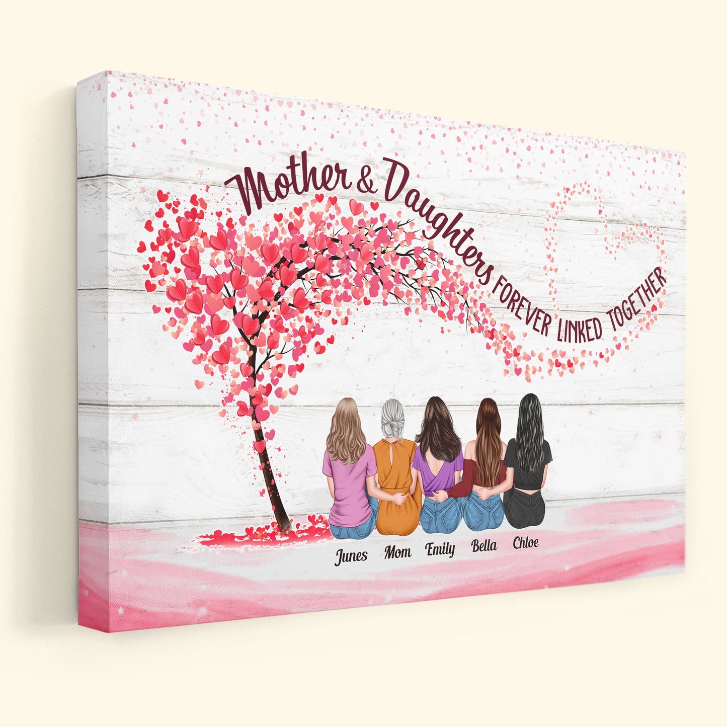 Mother & Daughters Forever Linked Together - Personalized Wrapped Canvas