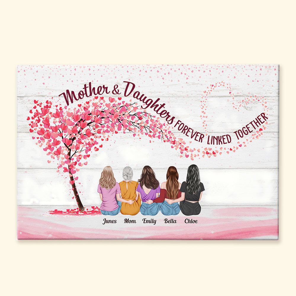 Mother & Daughters Forever Linked Together - Personalized Wrapped Canvas