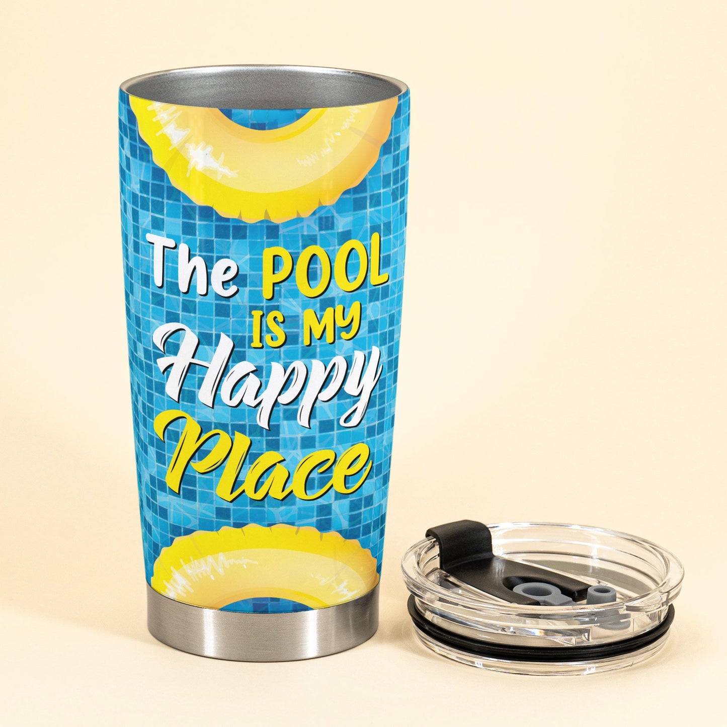 The Pool Is My Happy Place - Personalized Tumbler Cup - Anniversary, Birthday Gift For Beach Lovers, Summer Gift, Vacation, Sunbathing