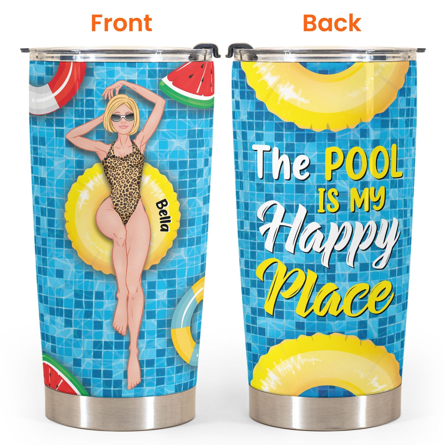 The Pool Is My Happy Place - Personalized Tumbler Cup - Anniversary, Birthday Gift For Beach Lovers, Summer Gift, Vacation, Sunbathing