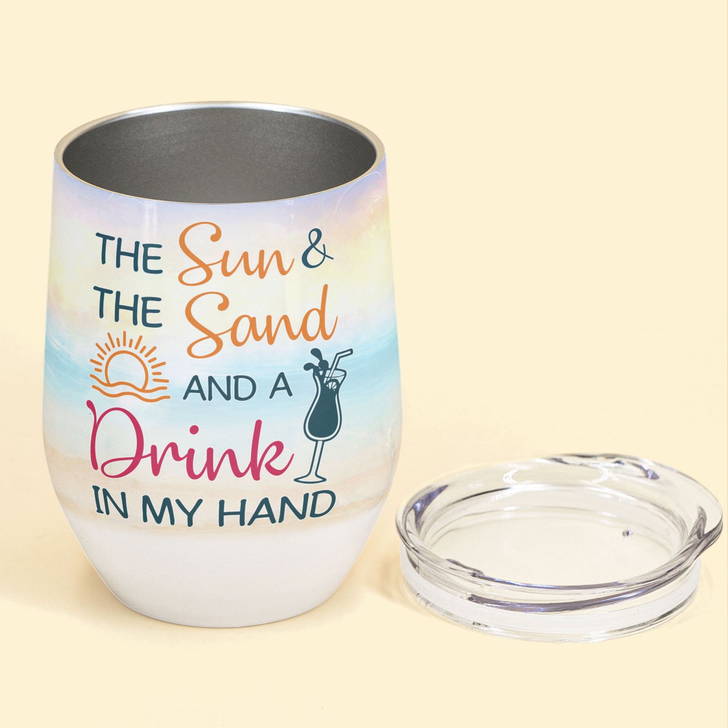 The Sun & The Sand And A Drink In My Hand, Sister Custom Wine Tumbler, Gift For Sisters-Macorner