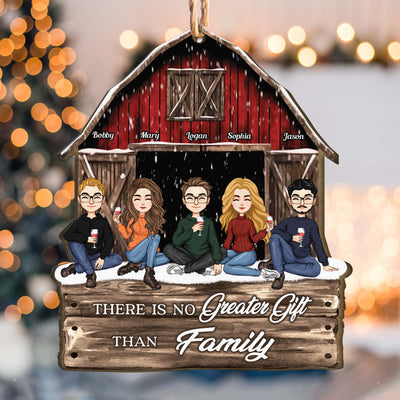 There Is No Greater Gifts Than Family Red Barn - Up To 15 People - Personalized Wooden Ornament - Vintage Ornament