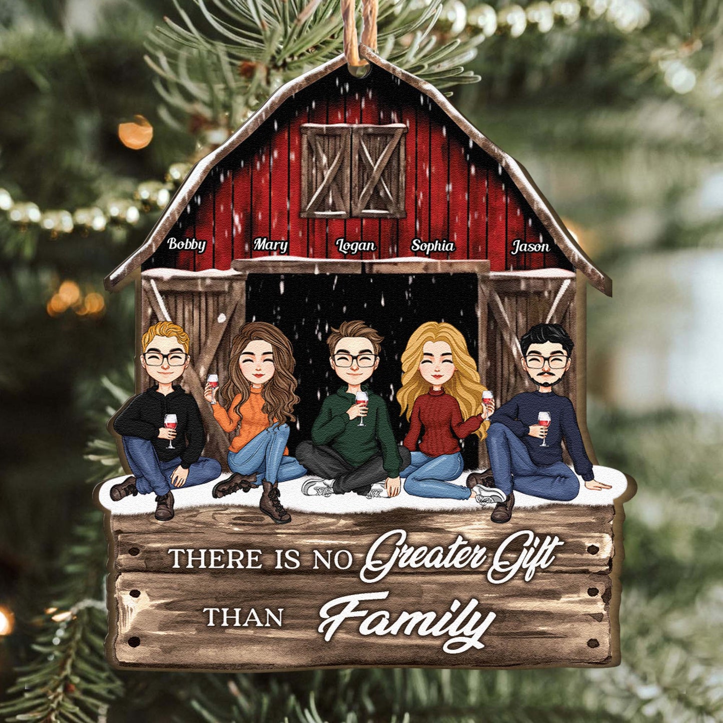 There Is No Greater Gifts Than Family Red Barn - Personalized Wooden Ornament