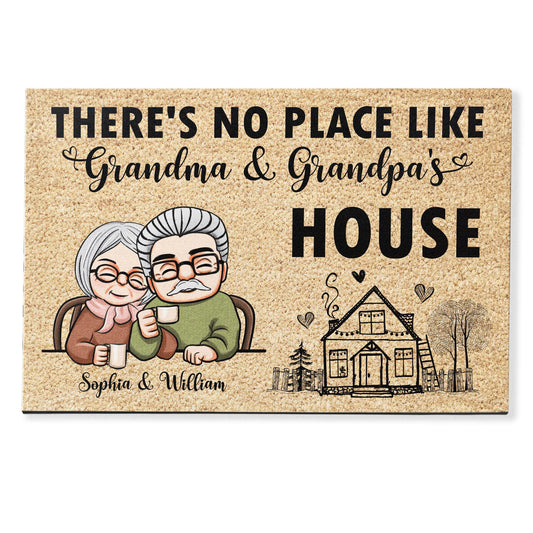 There's No Place Like Grandma & Grandpa's House - Personalized Doormat - Gift For Grandpa, Grandma