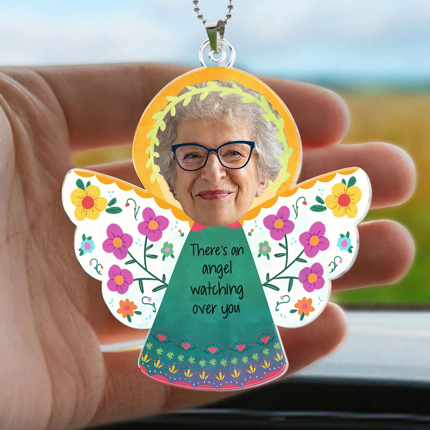 There's An Angel Watching Over You - Personalized Car Photo Ornament