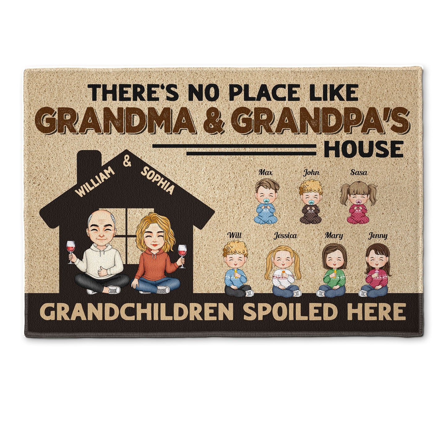 There's No Place Like Grandma & Grandpa's House - Personalized Doormat - Home Decor Gift For Grandparents, Nana, Papa