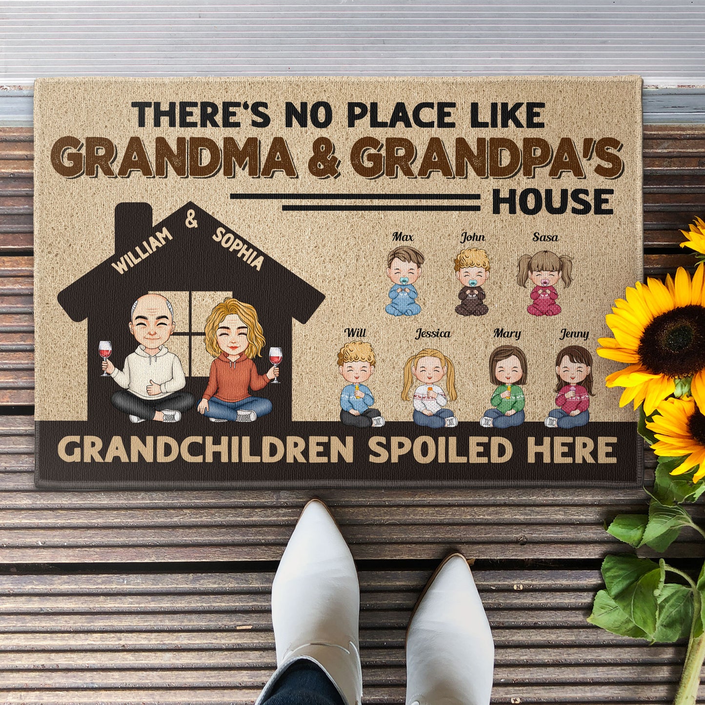 There's No Place Like Grandma & Grandpa's House - Personalized Doormat - Home Decor Gift For Grandparents, Nana, Papa
