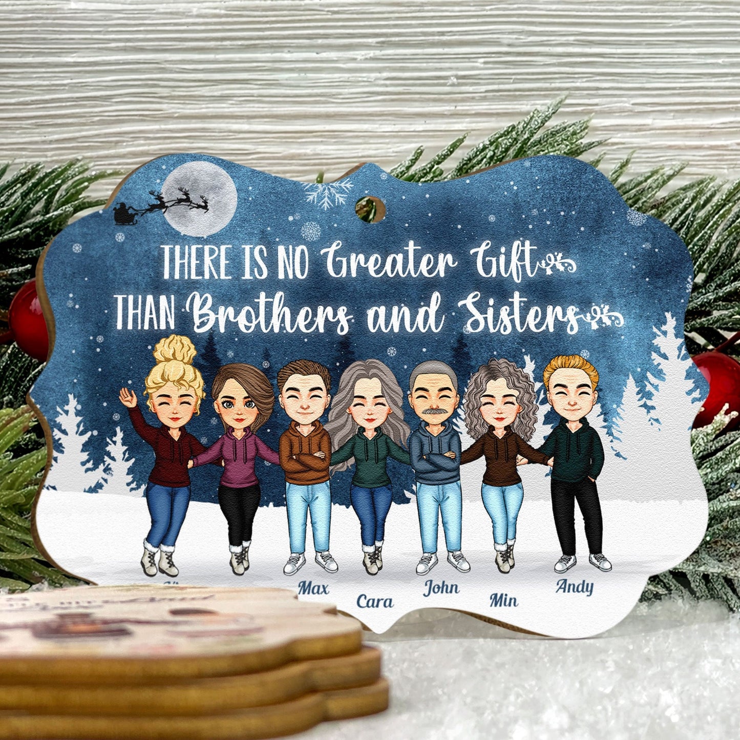 There's No Greater Gift Than Siblings - Personalized Aluminum/Wooden Ornament - Christmas Gift For Siblings, Family Members