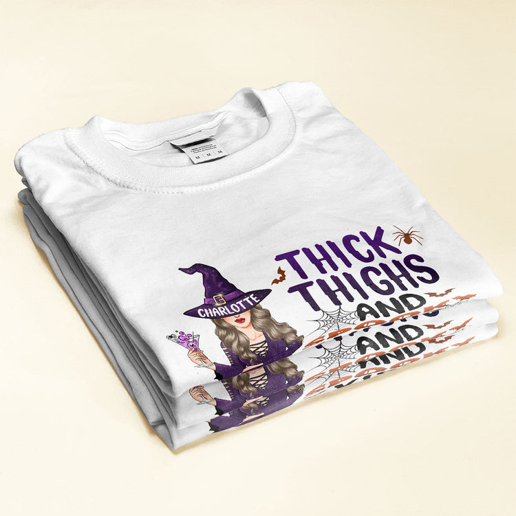 Thick Thighs And Spooky Vibes - Personalized Shirt - Halloween Gift For Witches