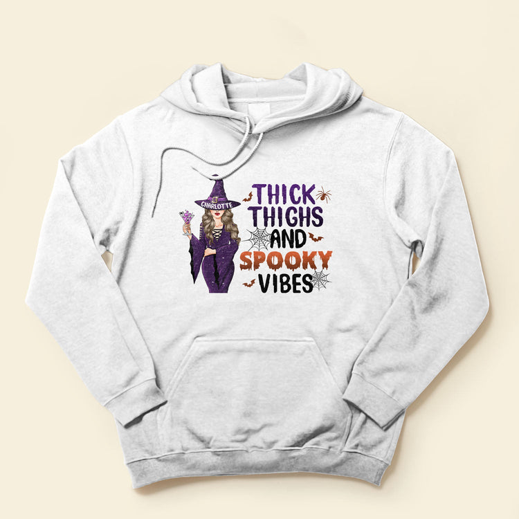 Thick Thighs And Spooky Vibes - Personalized Shirt - Halloween Gift For Witches