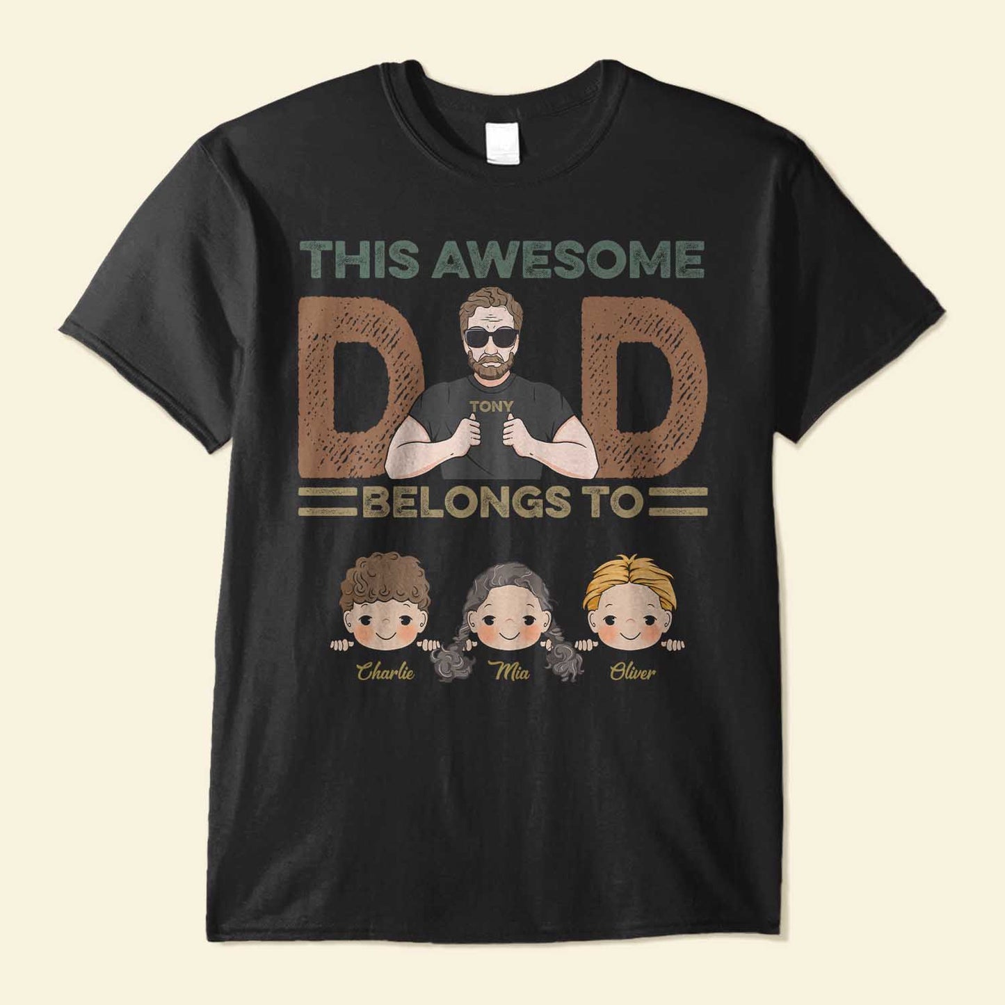 This Awesome Dad, Grandpa Belongs To - Personalized Shirt - Cute Kids Peeking