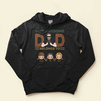 This Awesome Dad, Grandpa Belongs To - Personalized Shirt - Cute Kids Peeking