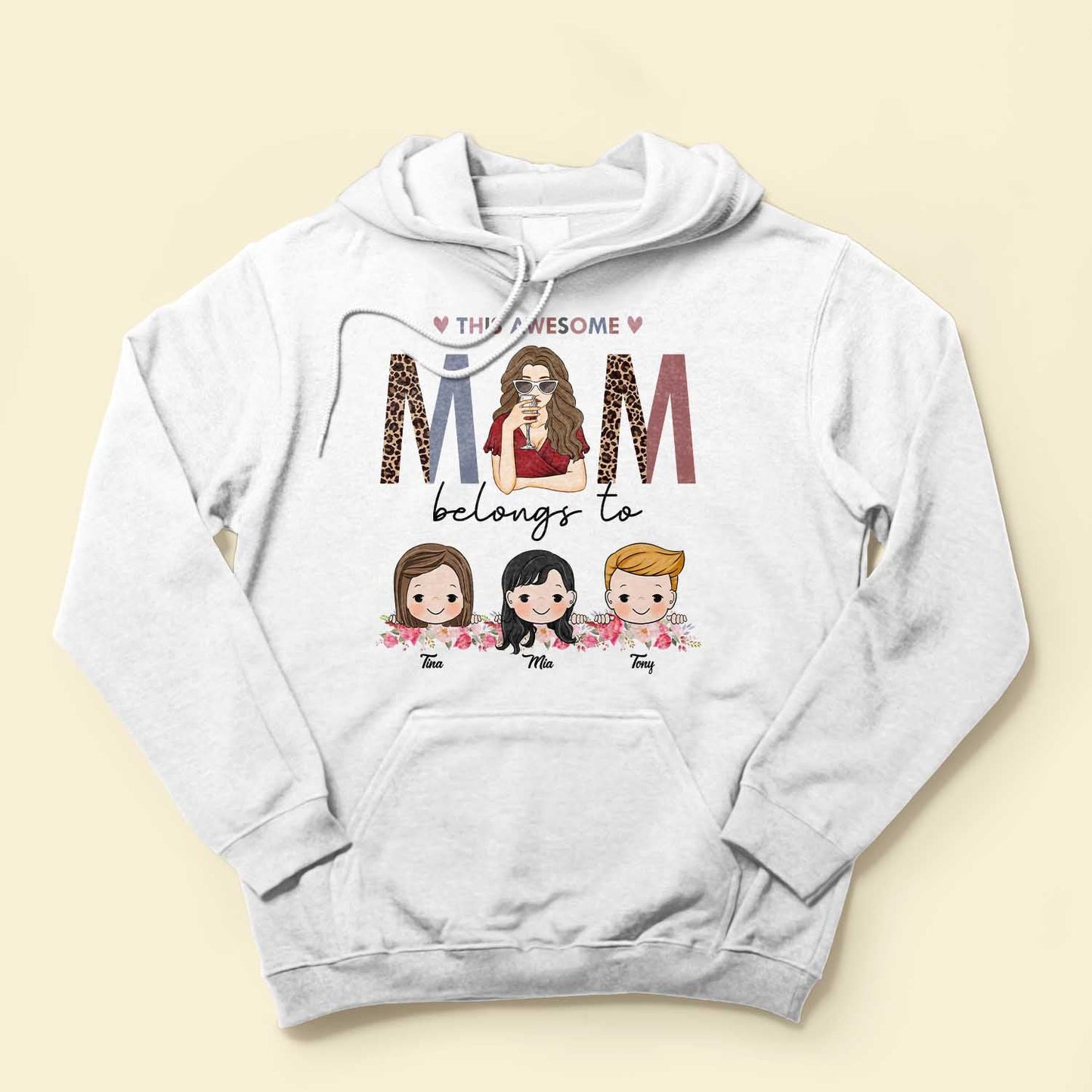 This Awesome Mom Belongs To - Personalized Shirt - Cute Kids Peeking