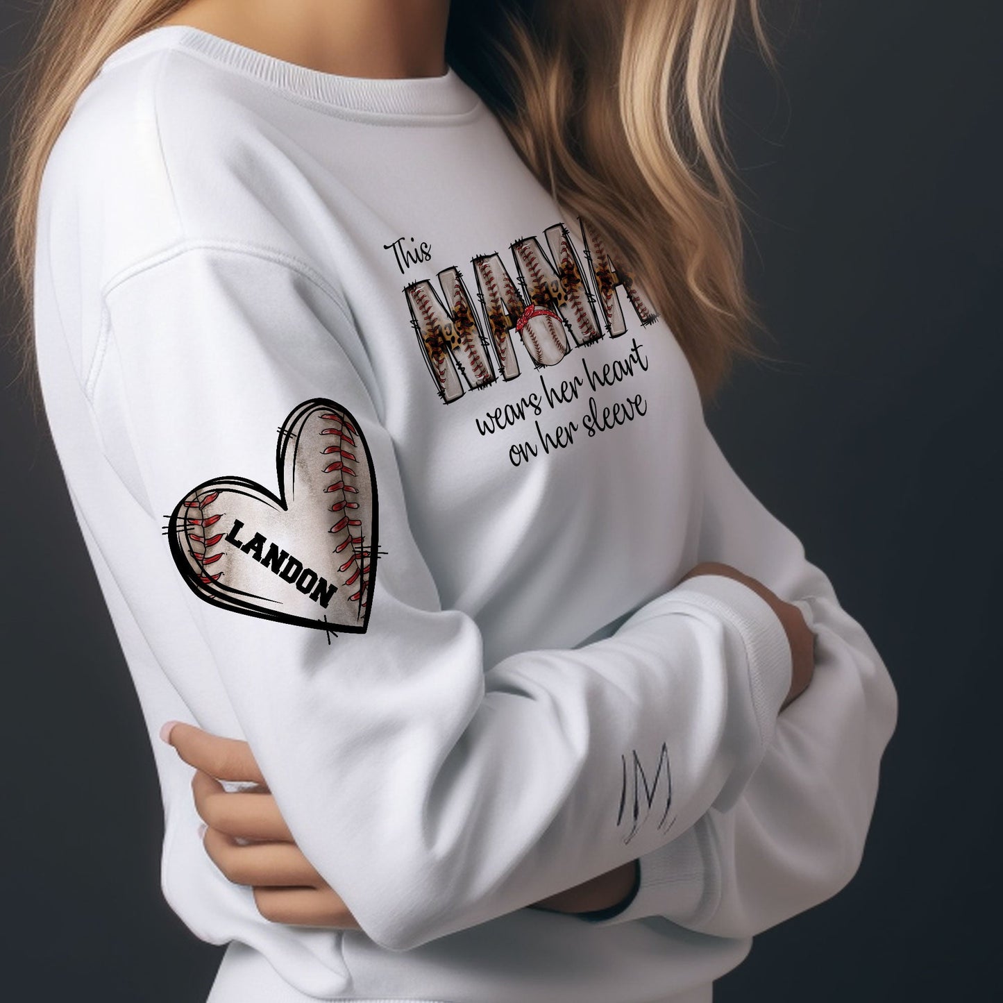 This Baseball Mom Wear Her Heart On Her Sleeve - Personalized Sweatshirt