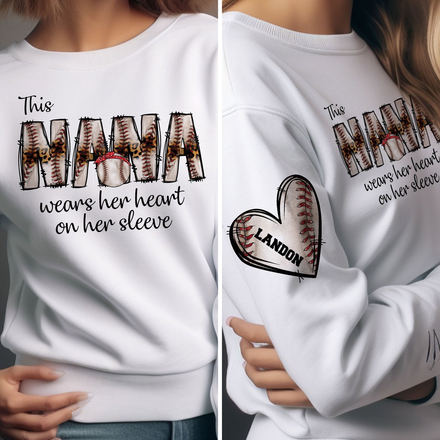 This Baseball Mom Wear Her Heart On Her Sleeve - Personalized Sweatshirt