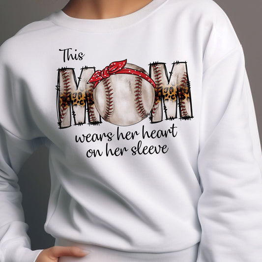 This Baseball Mom Wear Her Heart On Her Sleeve - Personalized Sweatshirt