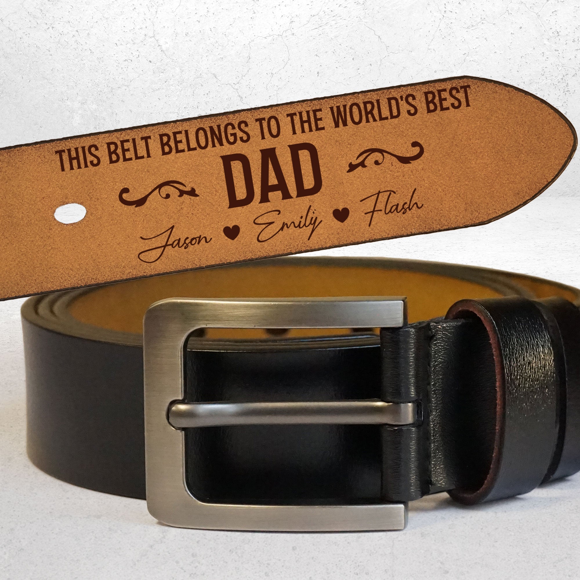 This Belt Belongs To The World's Best Dad Personalized Engraved Leat