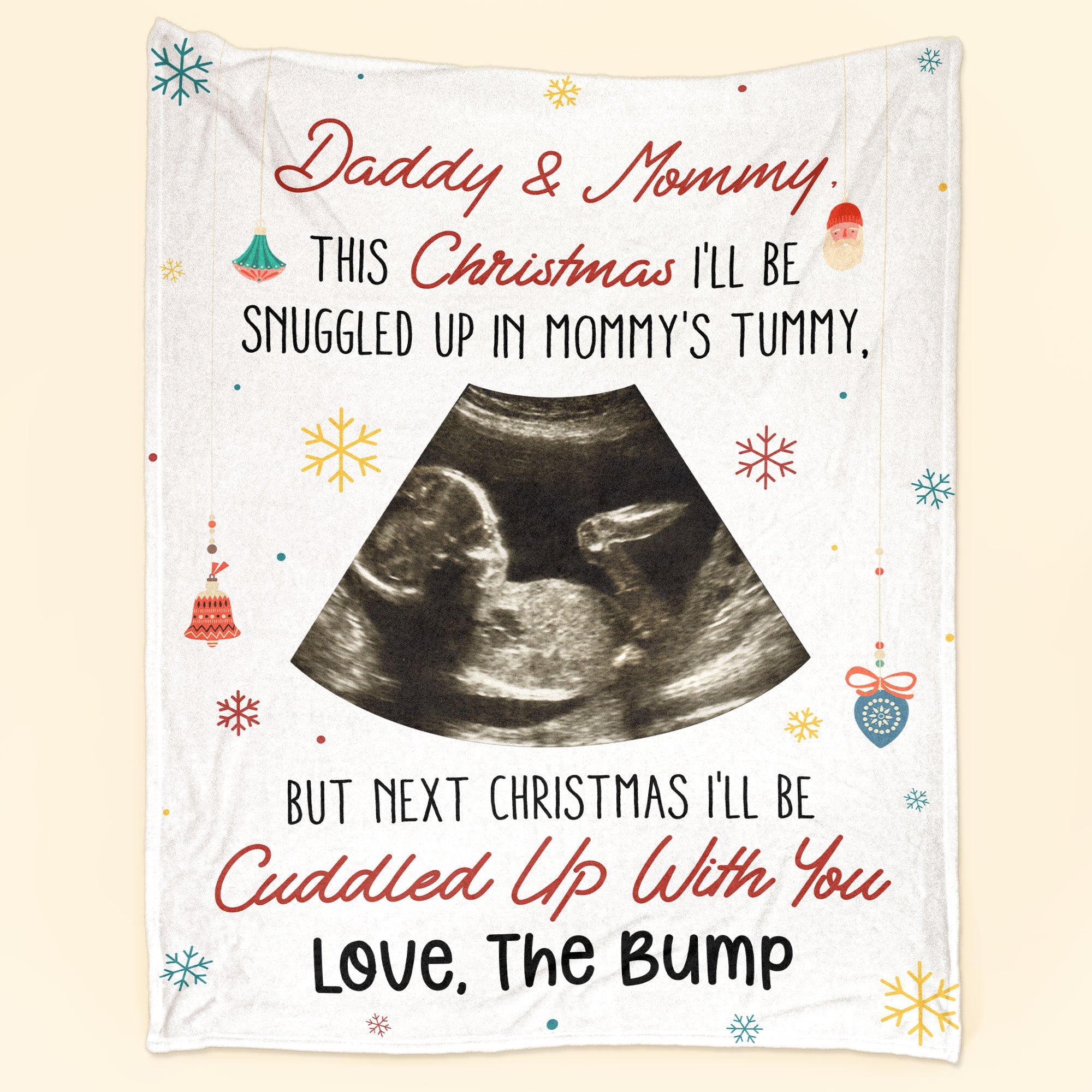 This Christmas I'll Be Snuggled Up In Mommy's Tummy - Personalized Photo Blanket